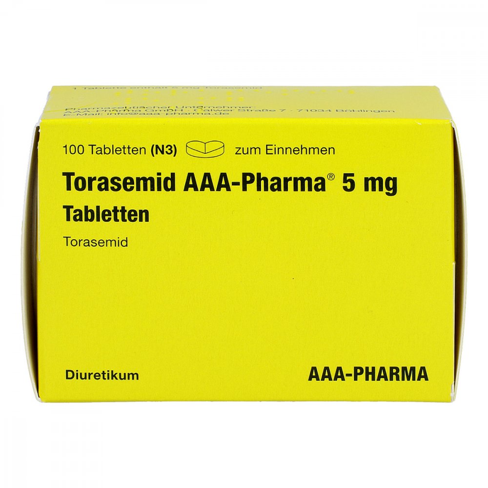 Das Produktfoto zeigt Torasemid Aaa-Pharma 5 Mg Tabletten (100 stk) PZN 02610702