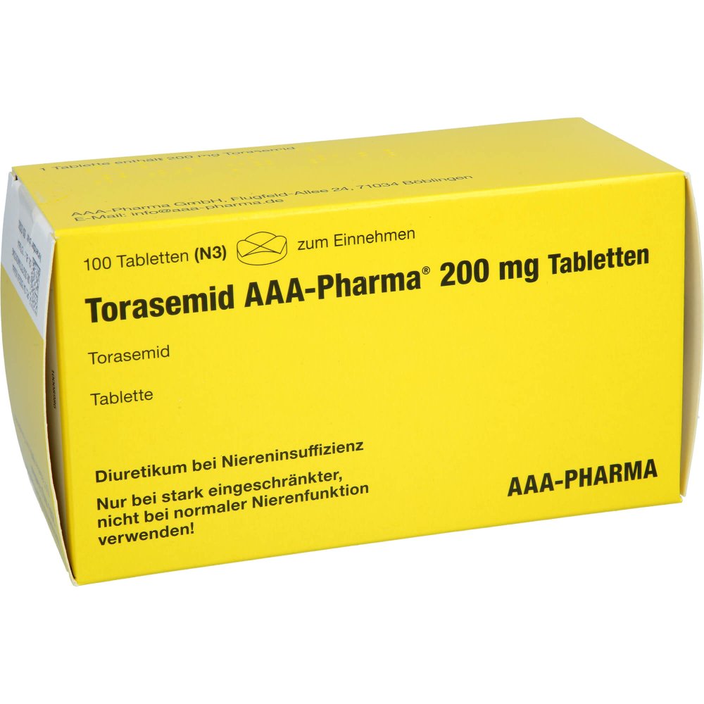 Das Produktfoto zeigt Torasemid Aaa-Pharma 200 Mg Tabletten (100 stk) PZN 02616366