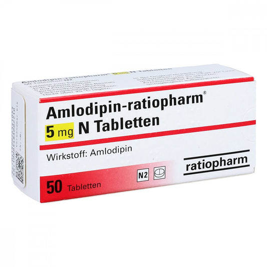 Das Produktfoto zeigt Amlodipin-Ratiopharm 5 Mg N Tabletten (50 stk) PZN 02634105