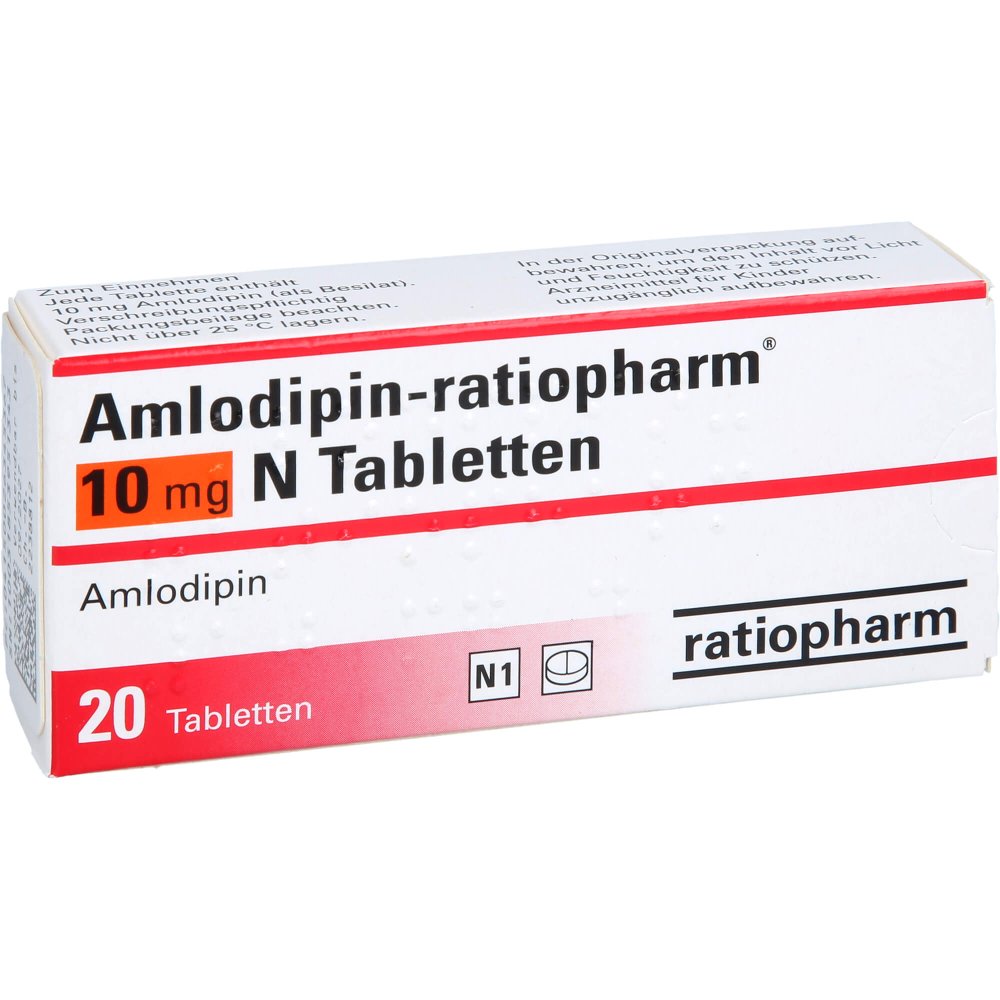 Das Produktfoto zeigt Amlodipin-Ratiopharm 10 Mg N Tabletten (20 stk) PZN 02634536