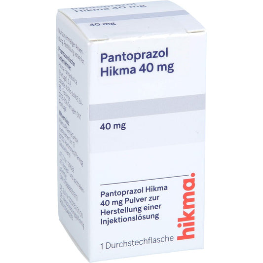 Das Produktfoto zeigt Pantoprazol Hikma 40 Mg Pulver Z.Herst.E.Inj.-Lsg. (1 stk) PZN 02646278
