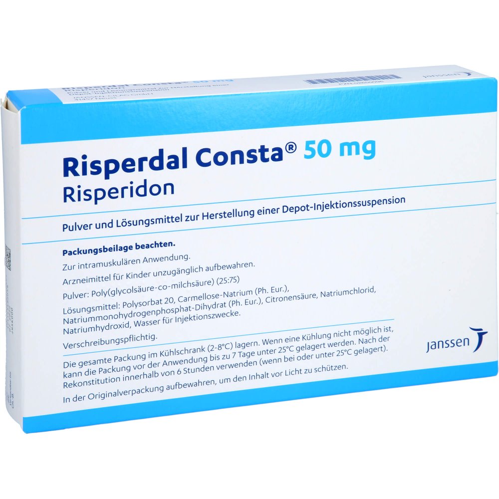 Das Produktfoto zeigt Risperdal Consta 50 Mg Plv.U.Lm H.Depot-Inj.-Susp. (1 stk) PZN 02650096