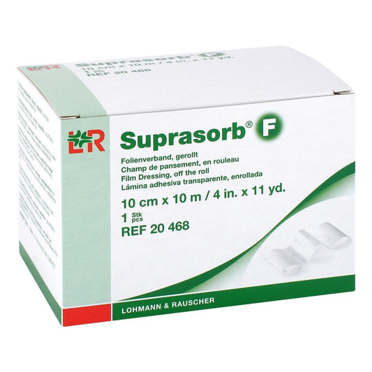 Das Produktfoto zeigt Suprasorb F Folien-Wundverb.10 Cmx10 M Unste.Rolle (1 stk) PZN 02650185