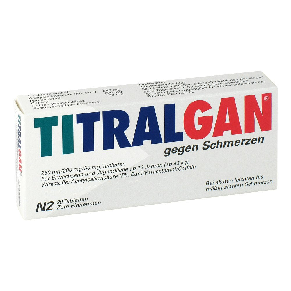 Das Produktfoto zeigt Titralgan Tabletten Gegen Schmerzen (20 stk) PZN 02653278