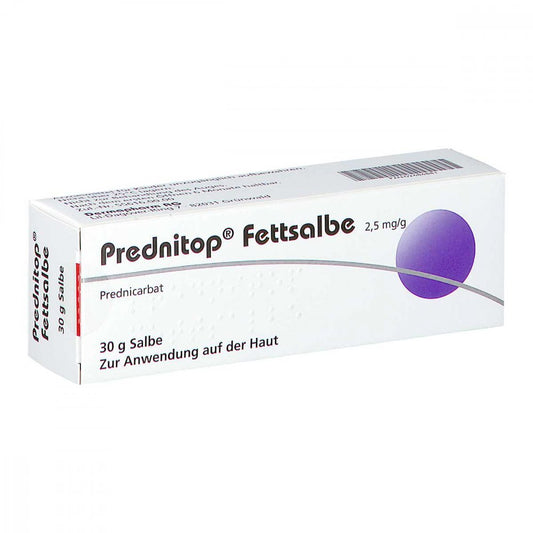 Das Produktfoto zeigt Prednitop Fettsalbe (30 g) PZN 02686881