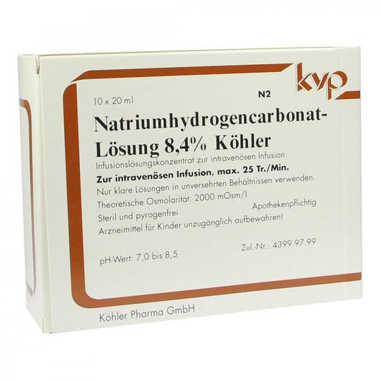 Das Produktfoto zeigt Natriumhydrogencarbonat-Lösung 8,4% Köhler (10X20 ml) PZN 02699926