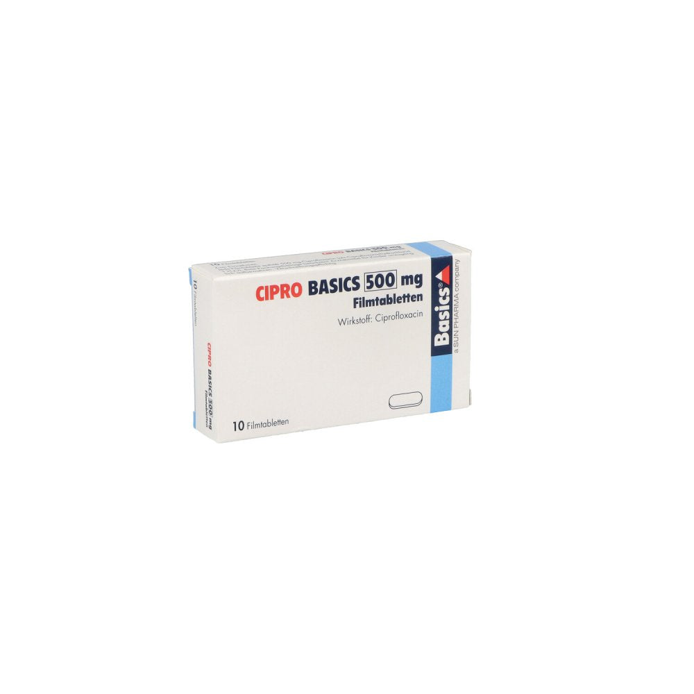 Das Produktfoto zeigt Cipro Basics 500 Mg Filmtabletten (10 stk) PZN 02709139