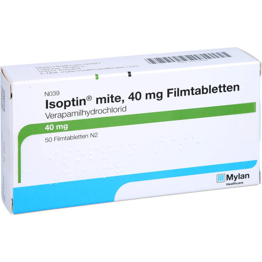 Das Produktfoto zeigt Isoptin Mite 40 Mg Filmtabletten (50 stk) PZN 02709458
