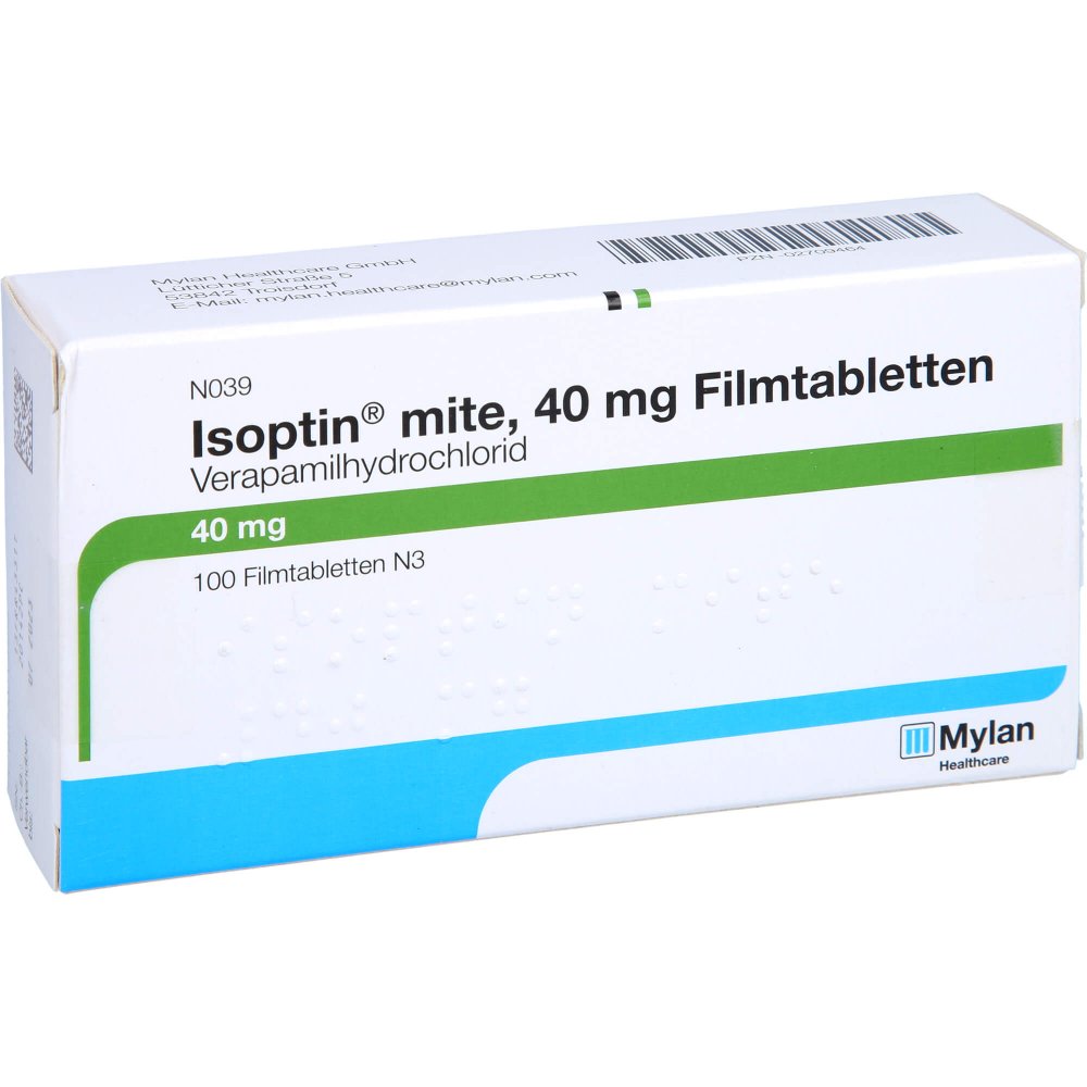 Das Produktfoto zeigt Isoptin Mite 40 Mg Filmtabletten (100 stk) PZN 02709464