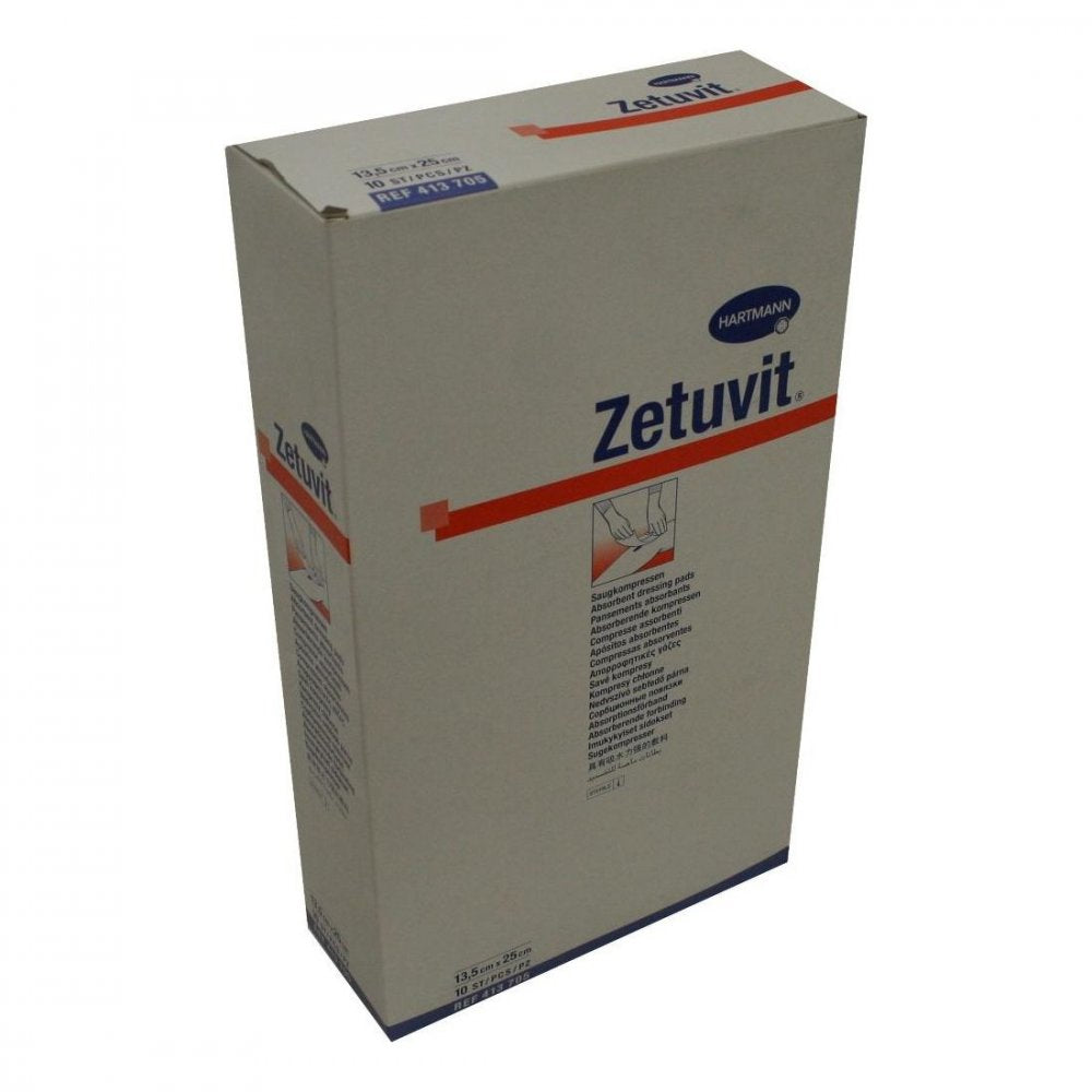 Das Produktfoto zeigt Zetuvit Saugkompressen Steril 13,5x25 Cm (10 stk) PZN 02724357