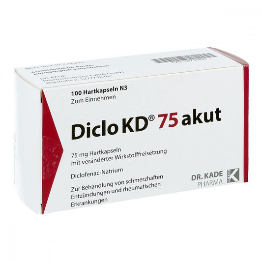 Das Produktfoto zeigt Diclo Kd 75 Akut Hartkaps.M.Msr.Überz.Pellets (100 stk) PZN 02736490
