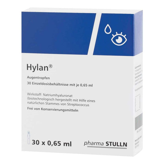 Das Produktfoto zeigt Hylan 0,65 Ml Augentropfen (30 stk) PZN 02742639