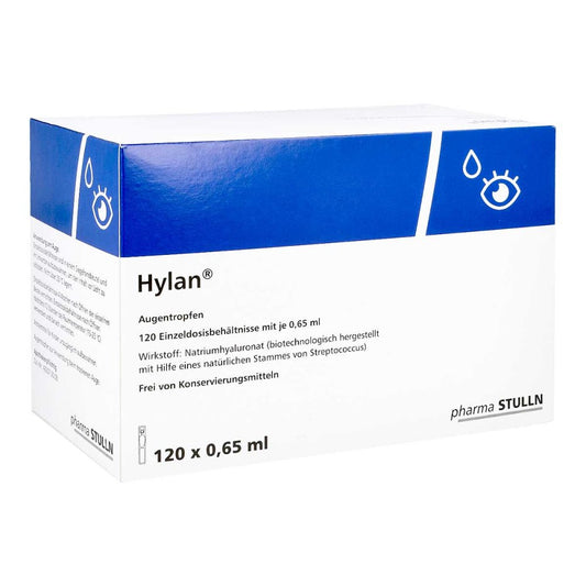 Das Produktfoto zeigt Hylan 0,65 Ml Augentropfen (120 stk) PZN 02742697