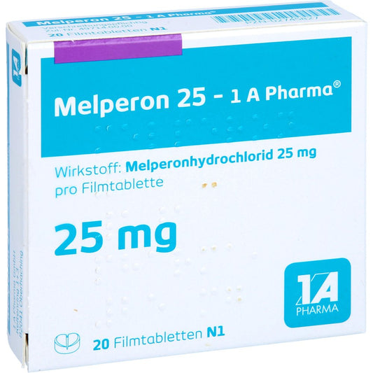 Das Produktfoto zeigt Melperon 25-1a Pharma Filmtabletten (20 stk) PZN 02745827