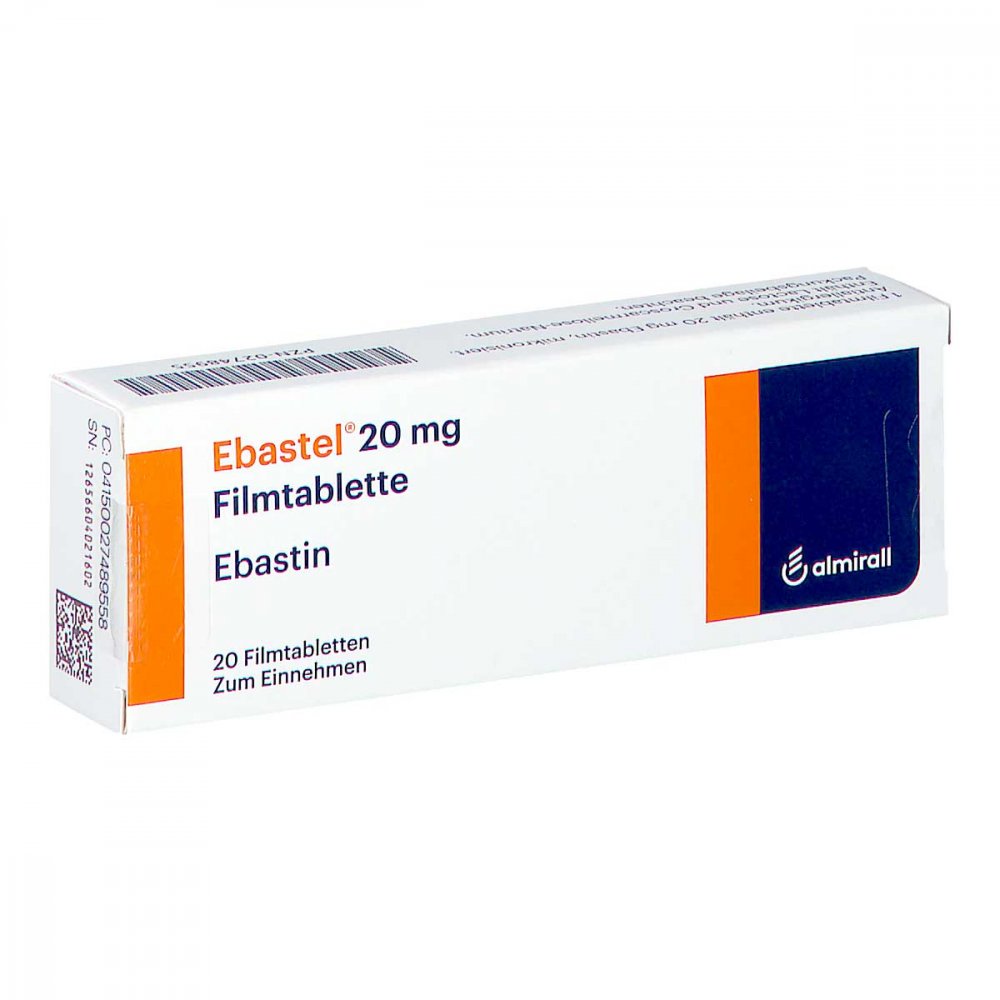 Das Produktfoto zeigt Ebastel 20 Mg Filmtabletten (20 stk) PZN 02748955