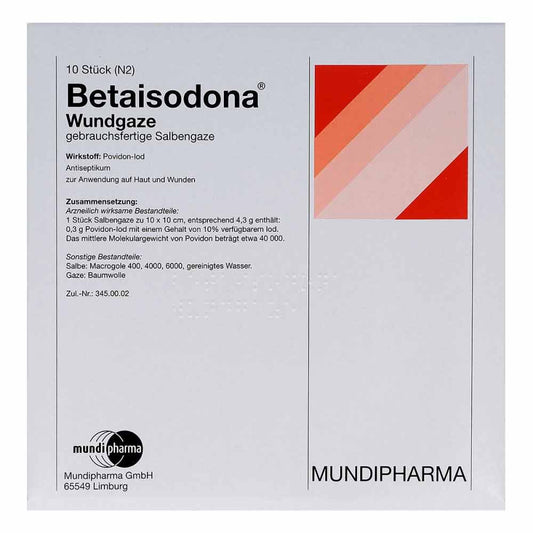 Das Produktfoto zeigt Betaisodona Wundgaze 10x10 Cm (10 stk) PZN 02754594