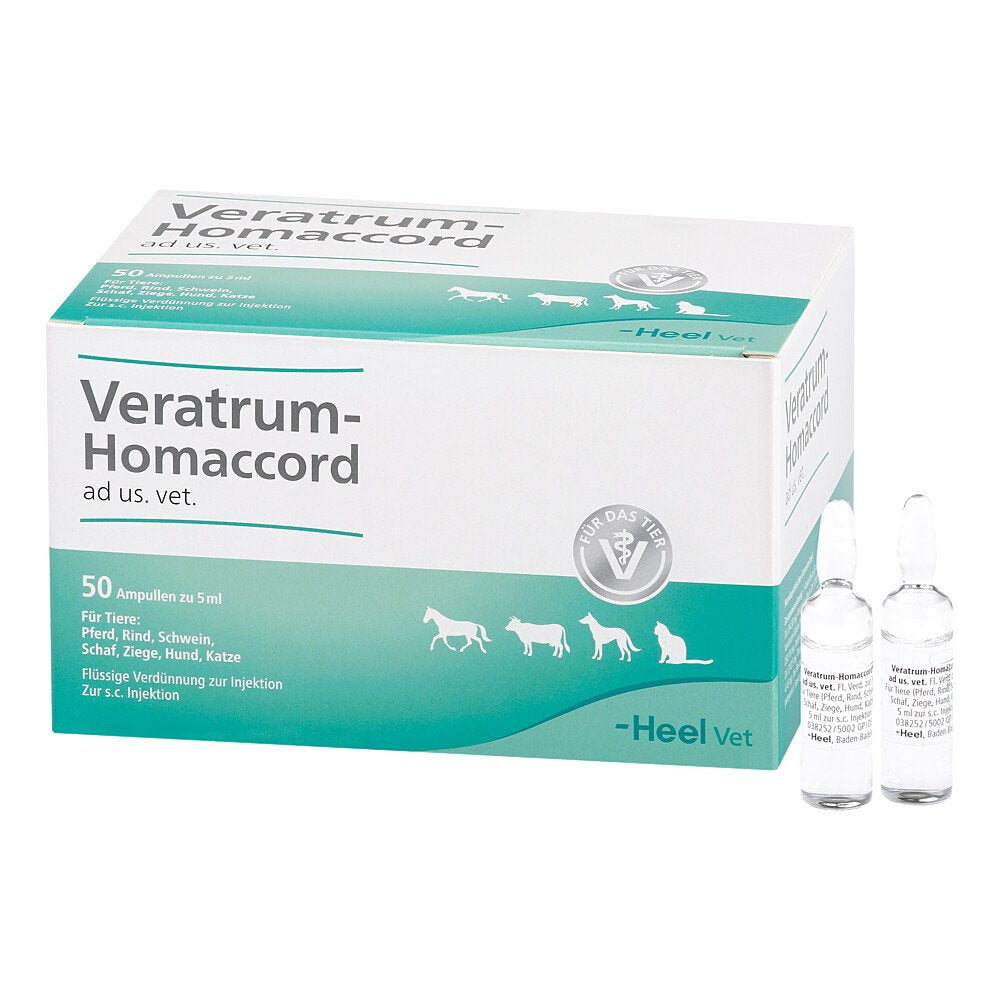Das Produktfoto zeigt Veratrum Homaccord Ad Us.Vet.Ampullen (50 stk) PZN 02760206