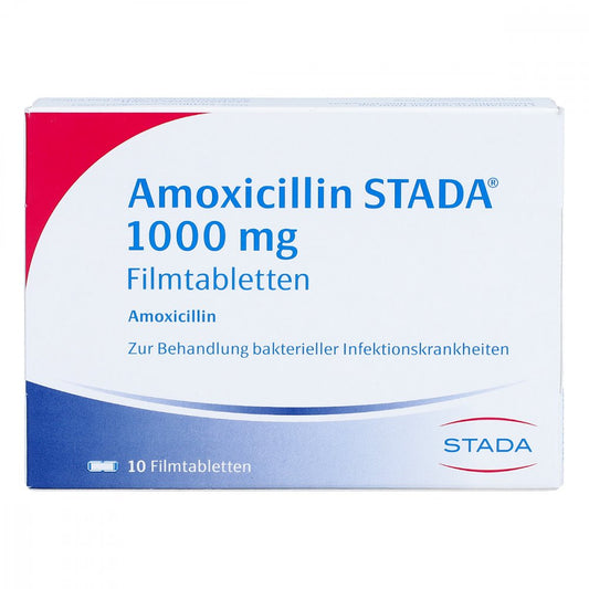 Das Produktfoto zeigt Amoxicillin Stada 1000 Mg Filmtabletten (10 stk) PZN 02760531