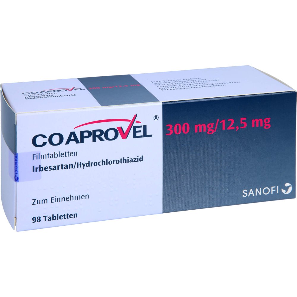 Das Produktfoto zeigt Coaprovel 300 Mg/12,5 Mg Filmtabletten (98 stk) PZN 02766781