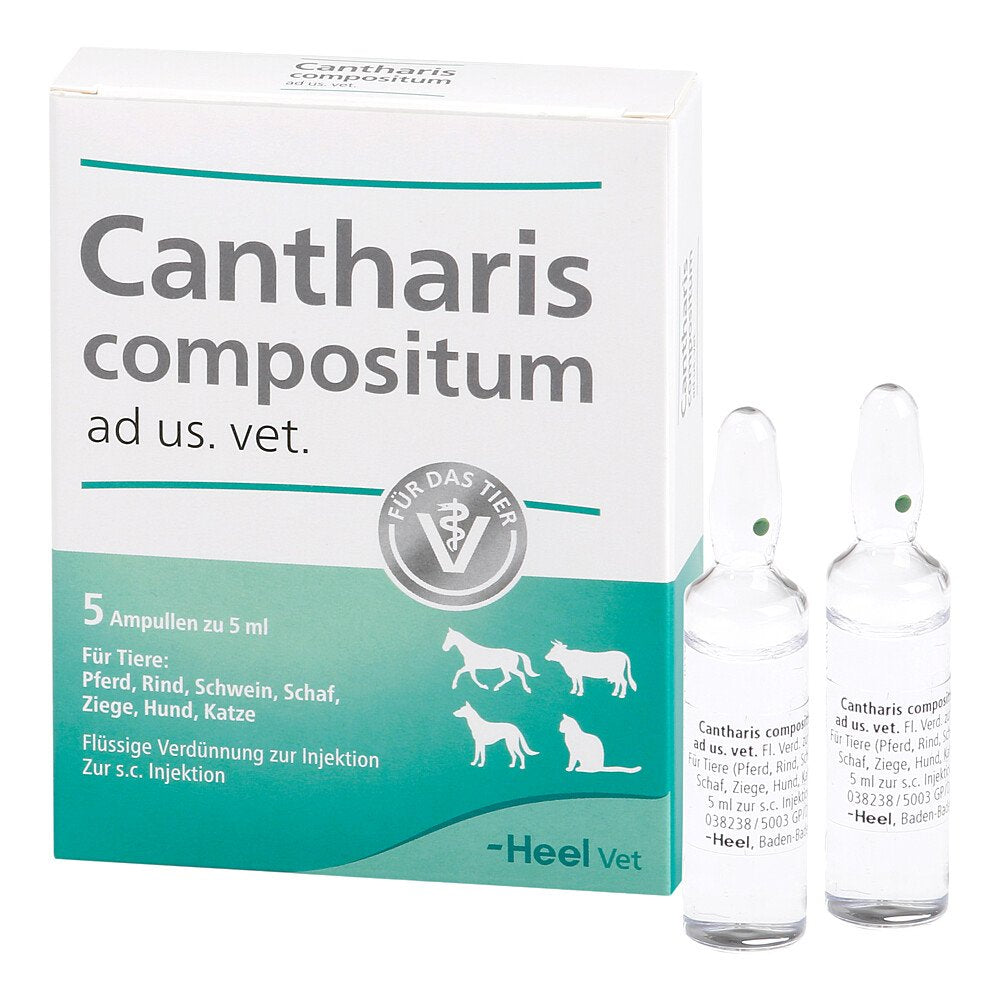 Das Produktfoto zeigt Cantharis Compositum Ad Us.Vet.Ampullen (5 stk) PZN 02768981