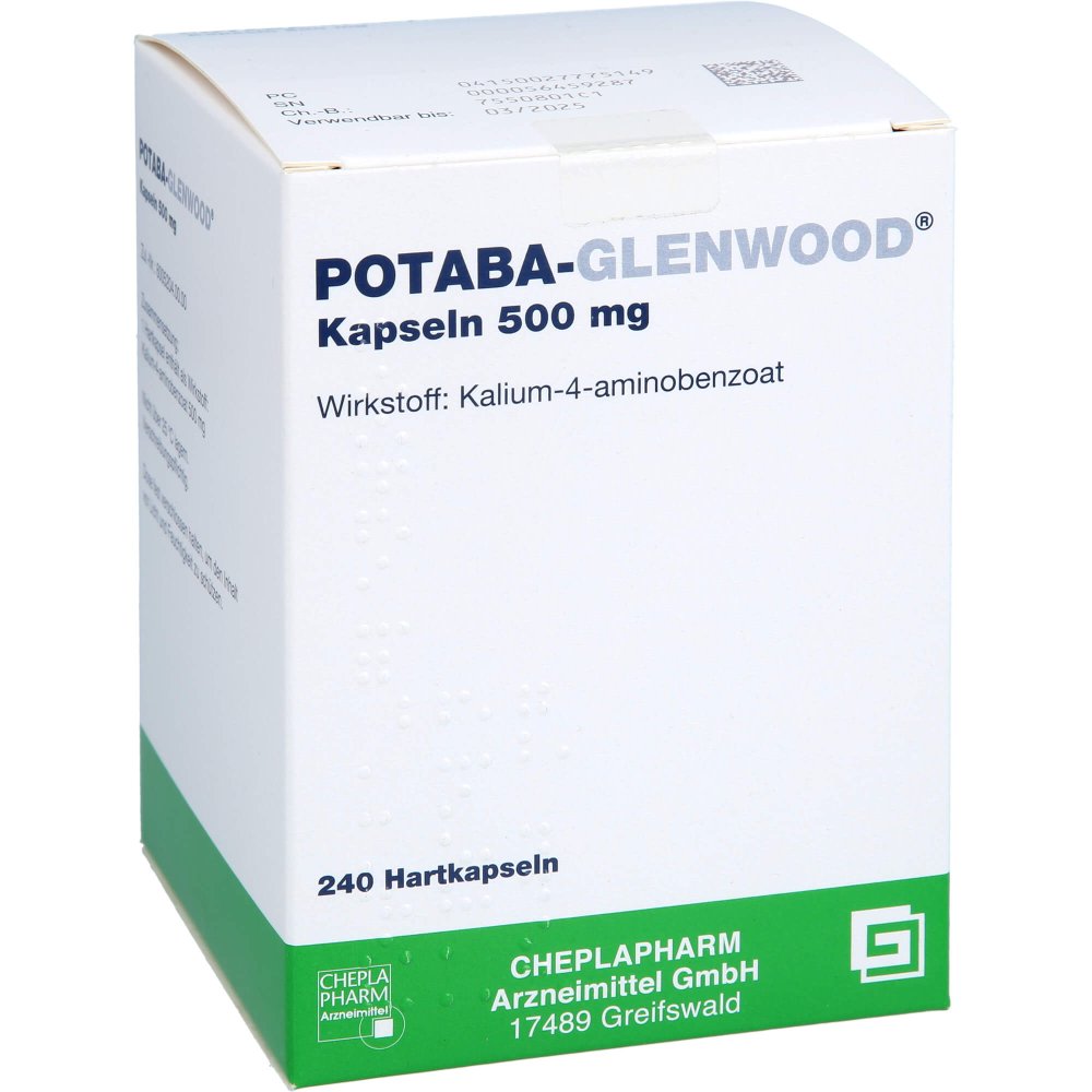 Das Produktfoto zeigt Potaba Glenwood Kapseln 500 Mg (240 stk) PZN 02777514