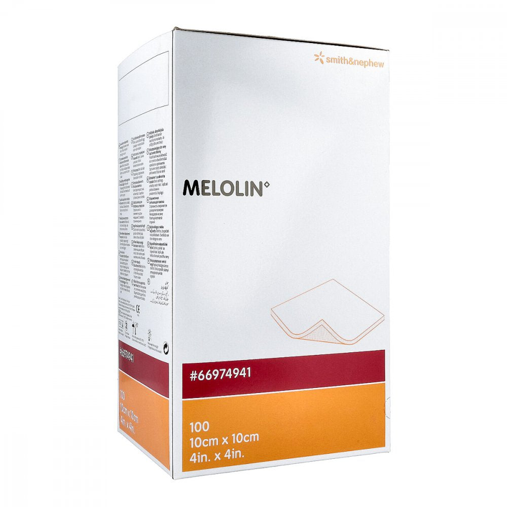 Das Produktfoto zeigt Melolin 10x10 Cm Wundauflagen Steril (100 stk) PZN 02782343