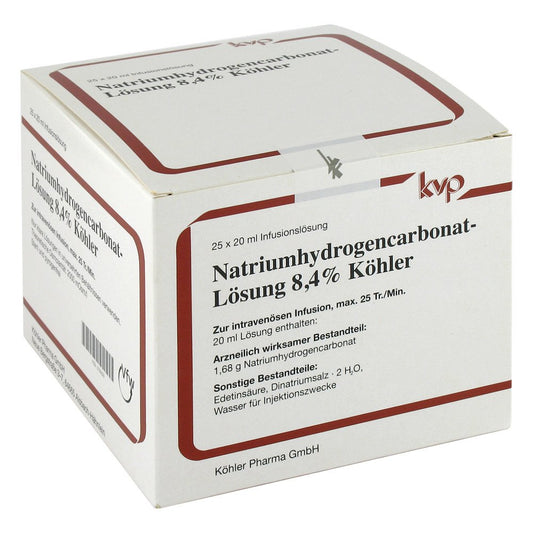Das Produktfoto zeigt Natriumhydrogencarbonat-Lösung 8,4% Köhler (25X20 ml) PZN 02782828