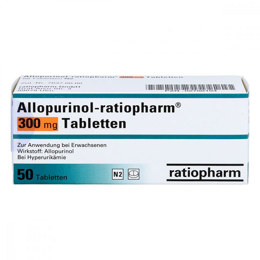 Das Produktfoto zeigt Allopurinol-Ratiopharm 300 Mg Tabletten (50 stk) PZN 02788104