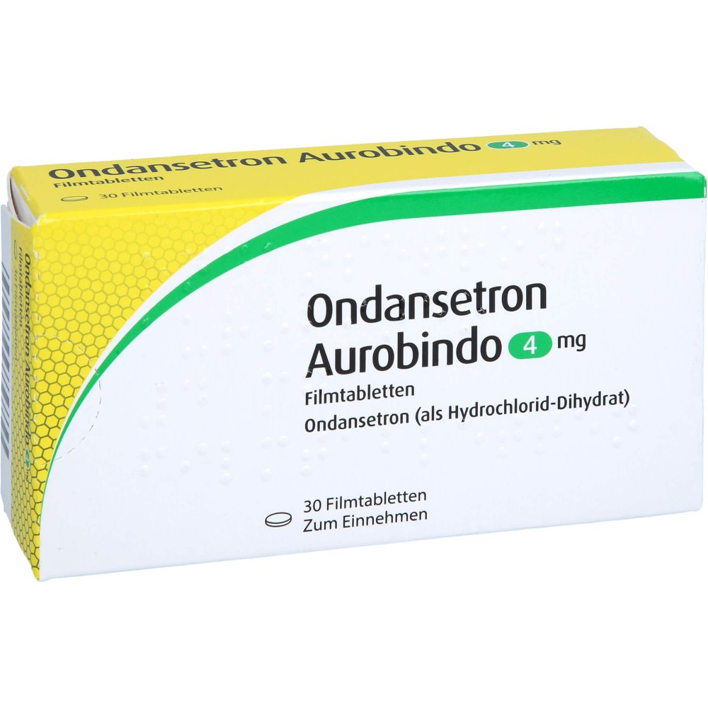 Das Produktfoto zeigt Ondansetron Aurobindo 4 Mg Filmtabletten (30 stk) PZN 02793826