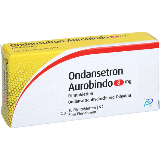 Das Produktfoto zeigt Ondansetron Aurobindo 8 Mg Filmtabletten (10 stk) PZN 02793921