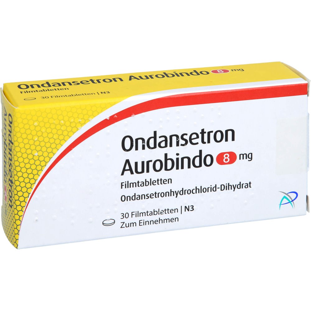 Das Produktfoto zeigt Ondansetron Aurobindo 8 Mg Filmtabletten (30 stk) PZN 02795831