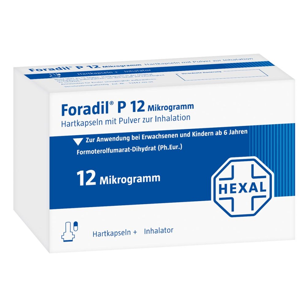 Das Produktfoto zeigt Foradil P + 1 Inhalator Hartkaps.M.Plv.Z.Inhal. (60 stk) PZN 02813888