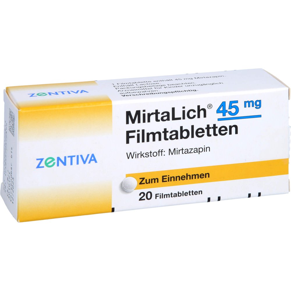 Das Produktfoto zeigt Mirtalich 45 Mg Filmtabletten (20 stk) PZN 02817691