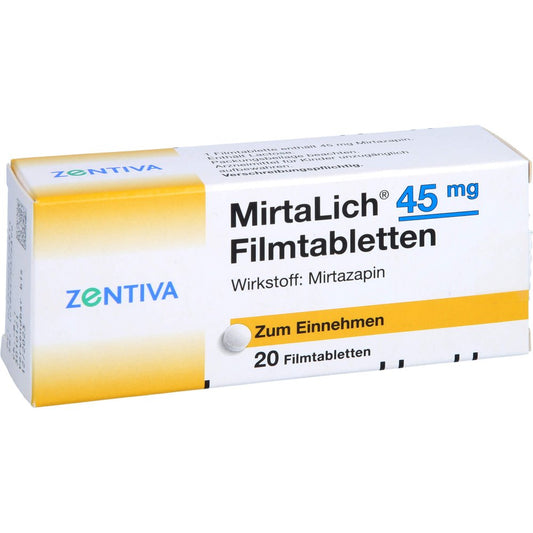 Das Produktfoto zeigt Mirtalich 45 Mg Filmtabletten (20 stk) PZN 02817691