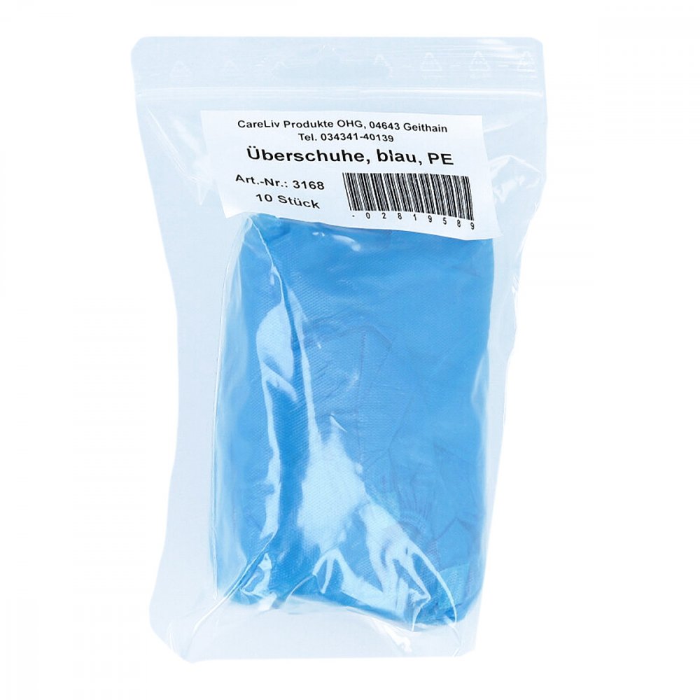 Das Produktfoto zeigt Überschuhe Einmal Kunststoff Blau (10 stk) PZN 02819589