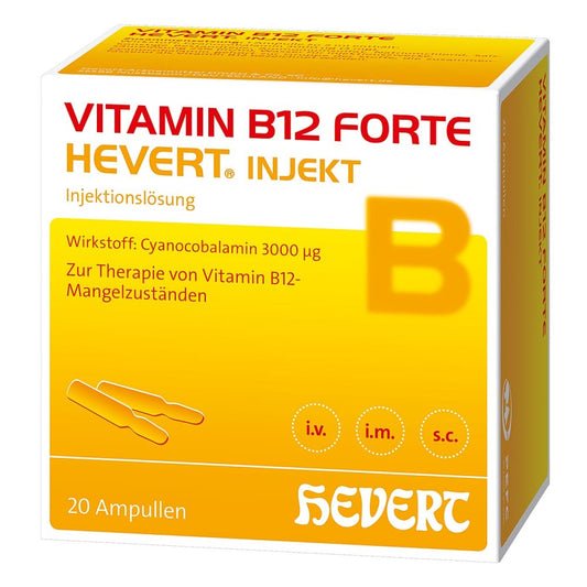 Das Produktfoto zeigt Vitamin B12 Forte Hevert Injekt Inj.-Lsg.Amp. (20X2 ml) PZN 02840419