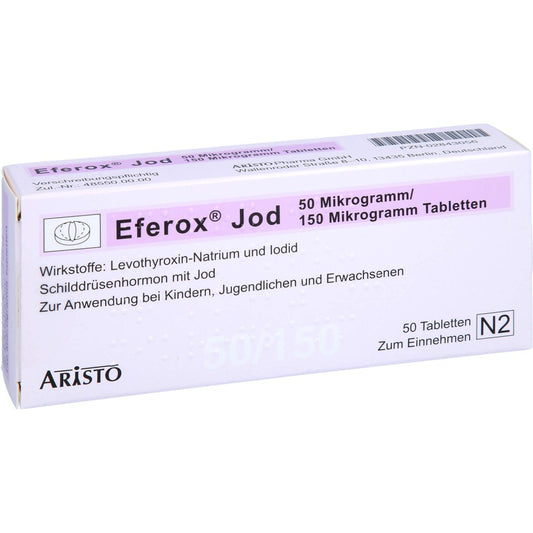 Das Produktfoto zeigt Eferox Jod 50 Μg/150 Μg Tabletten (50 stk) PZN 02843056
