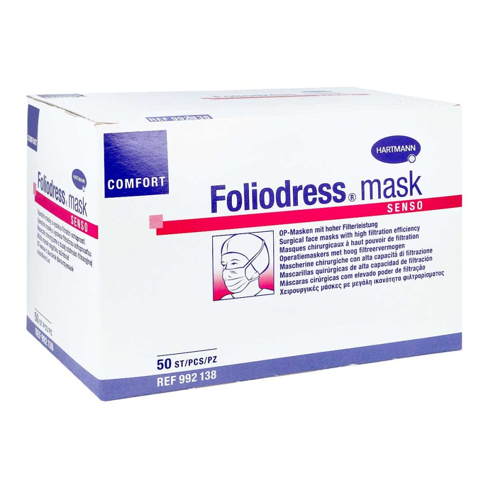 Das Produktfoto zeigt Foliodress Mask Comfort Senso Op-Maske Grün (50 stk) PZN 02845865