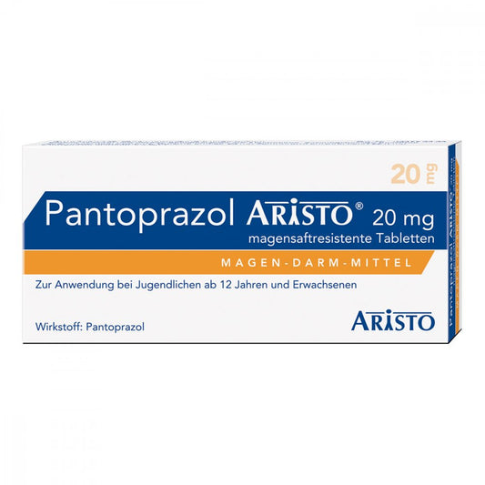 Das Produktfoto zeigt Pantoprazol Aristo 20 Mg Magensaftres.Tabletten (14 stk) PZN 02850352