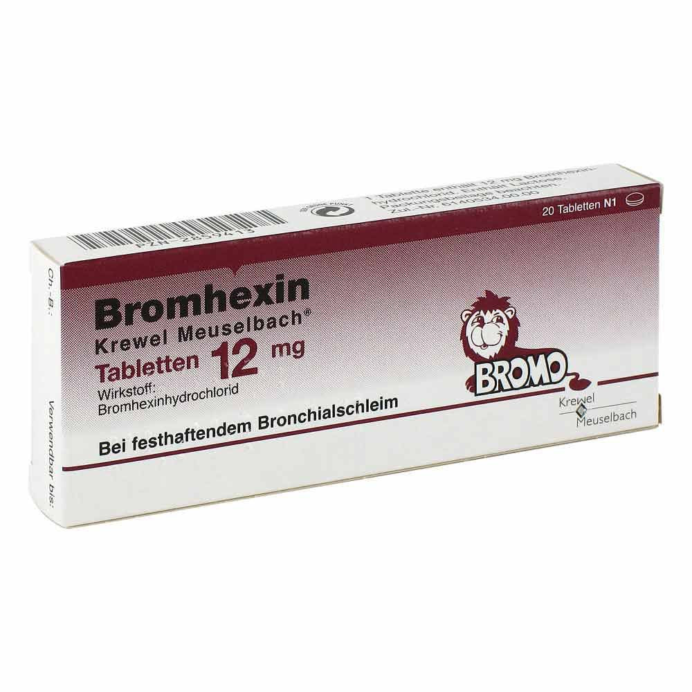 Das Produktfoto zeigt Bromhexin Krewel Meuselb.Tabletten 12mg (20 stk) PZN 02859413