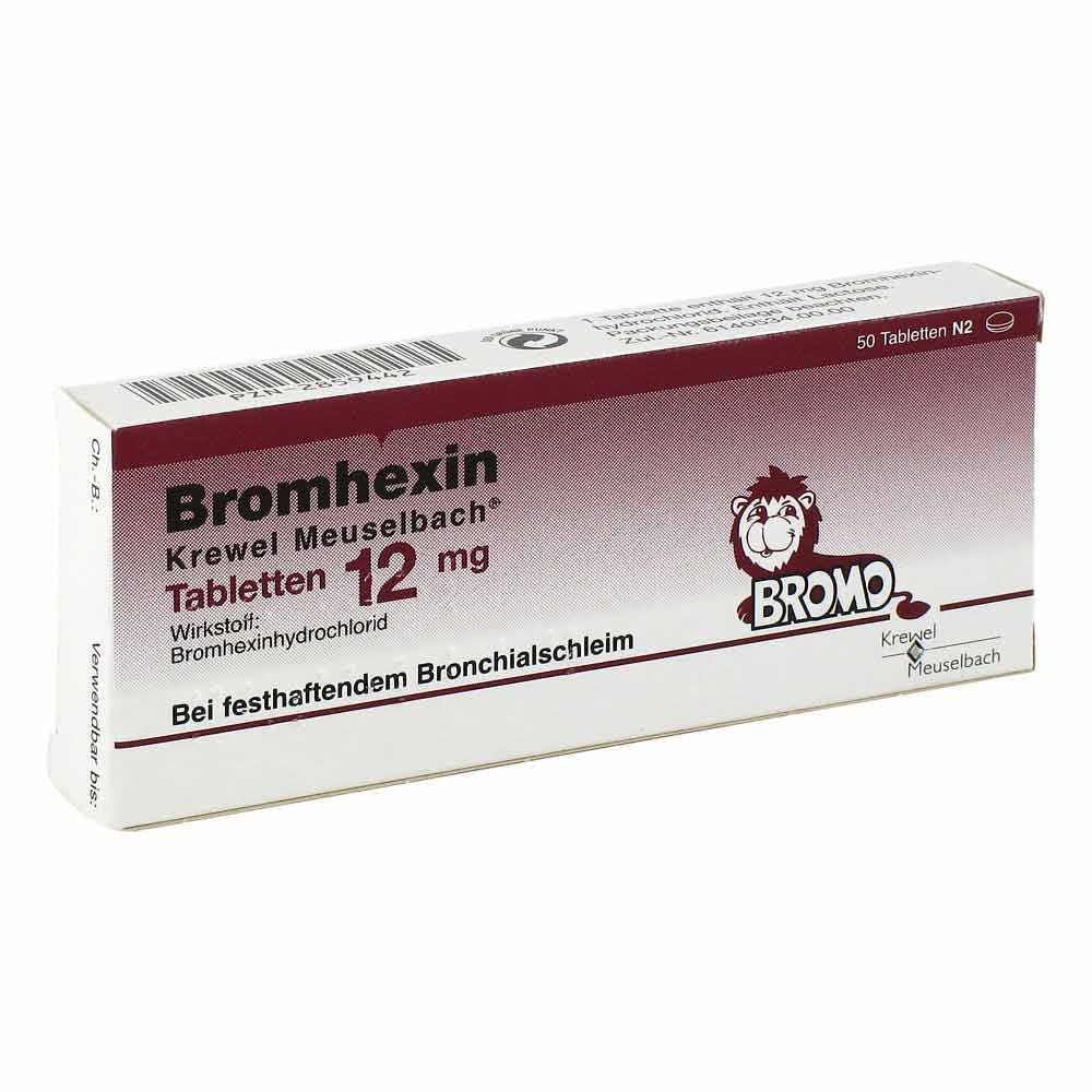 Das Produktfoto zeigt Bromhexin Krewel Meuselb.Tabletten 12mg (50 stk) PZN 02859442