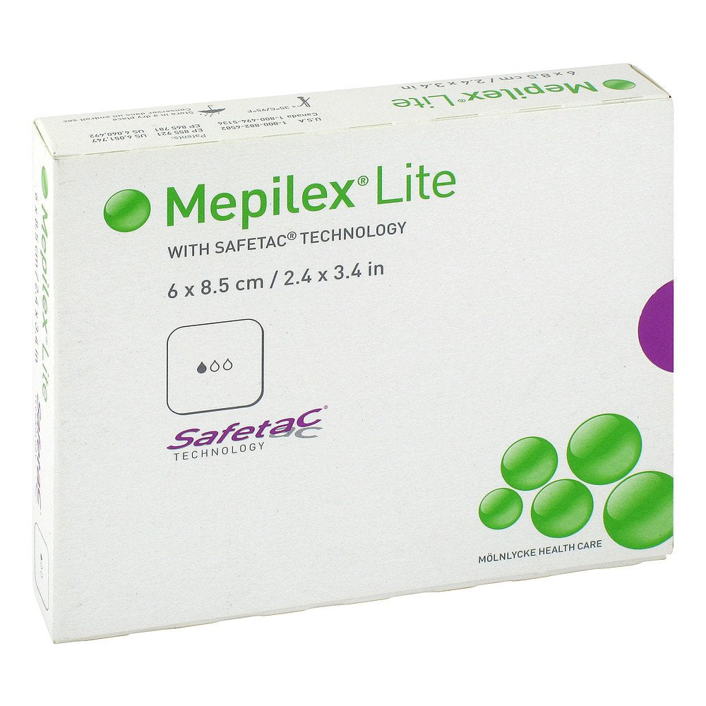 Das Produktfoto zeigt Mepilex Lite Schaumverband 6x8,5 Cm Steril (5 stk) PZN 02884405