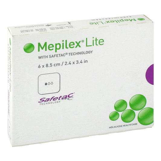 Das Produktfoto zeigt Mepilex Lite Schaumverband 6x8,5 Cm Steril (5 stk) PZN 02884405