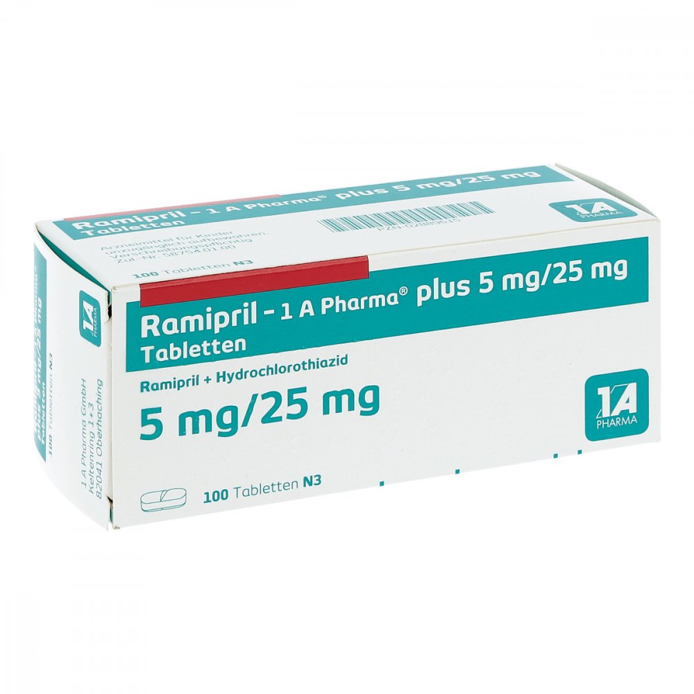 Ramipril-1a Pharma Plus 5 Mg/25 Mg Tabletten (100 stk)