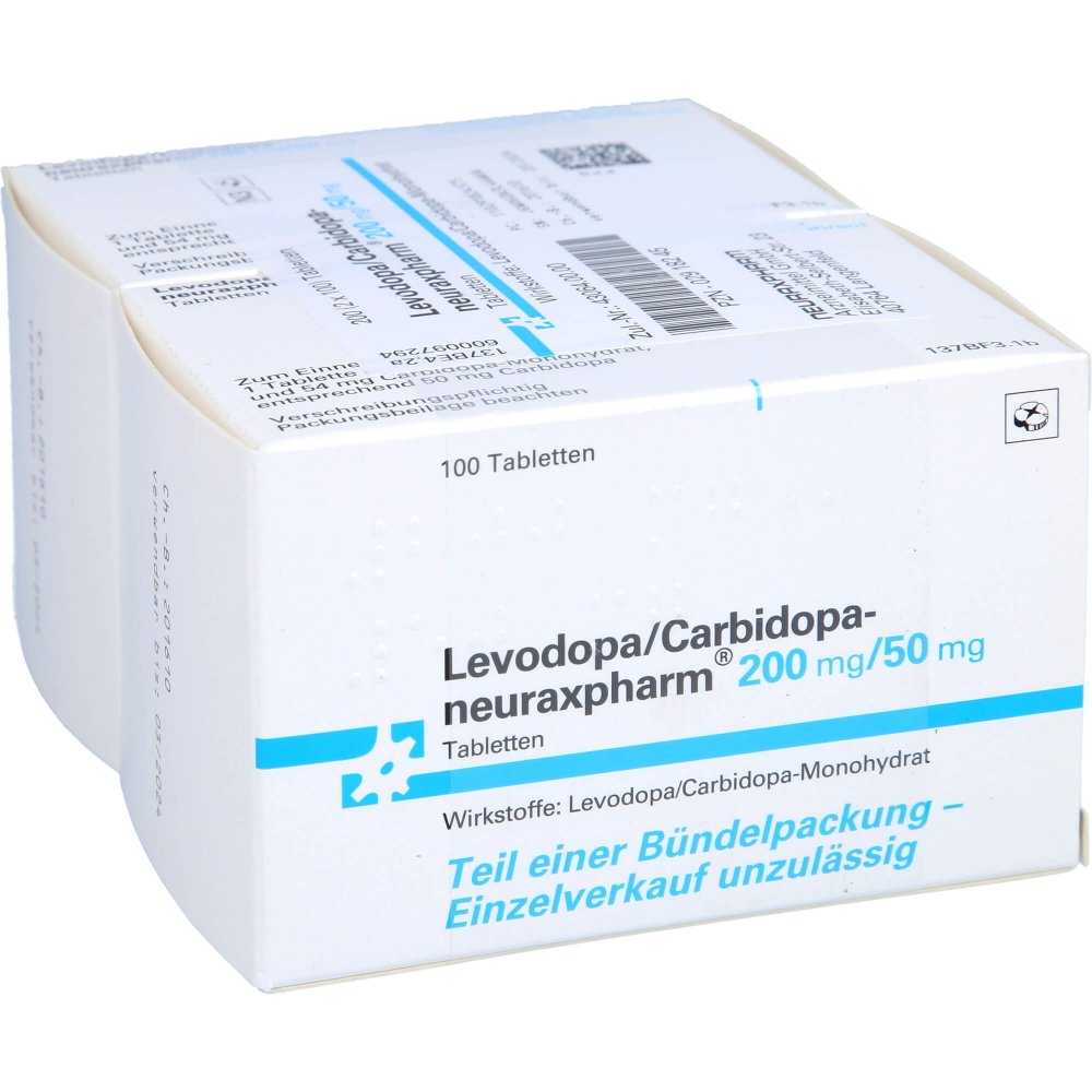 Das Produktfoto zeigt Levodopa/Carbidopa-Neuraxpharm 200/50 Mg Tabletten (200 stk) PZN 02918245