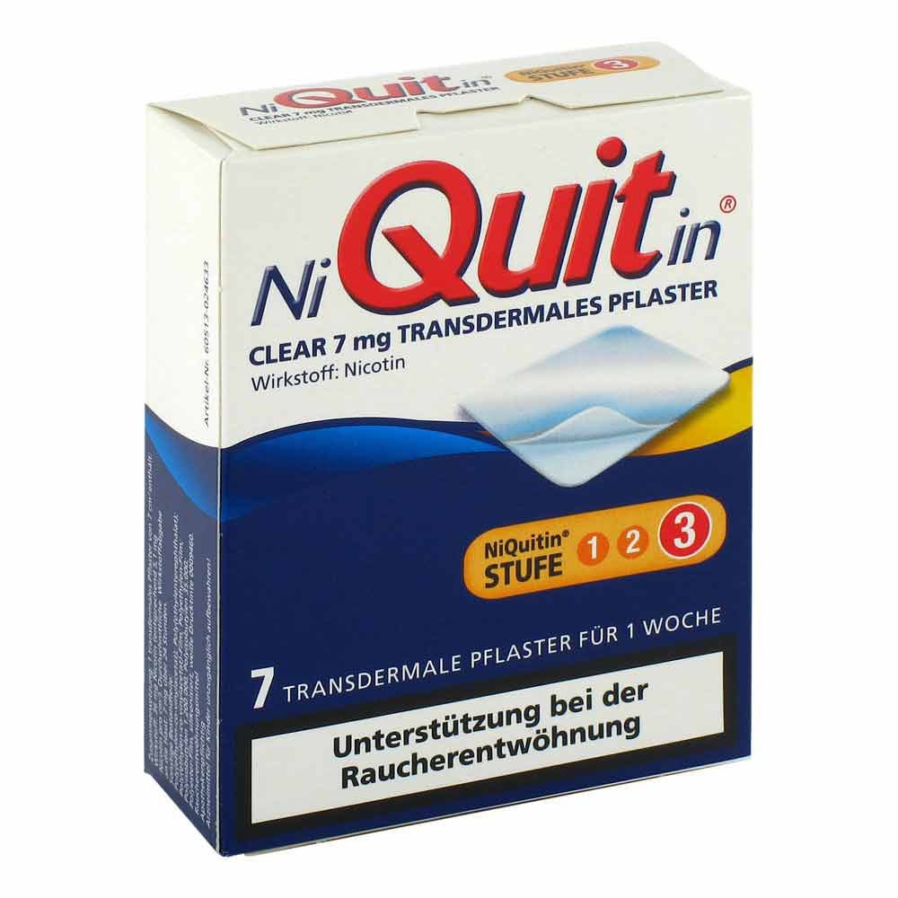 Das Produktfoto zeigt Niquitin Clear 7 Mg Transdermale Pflaster (7 stk) PZN 02919658