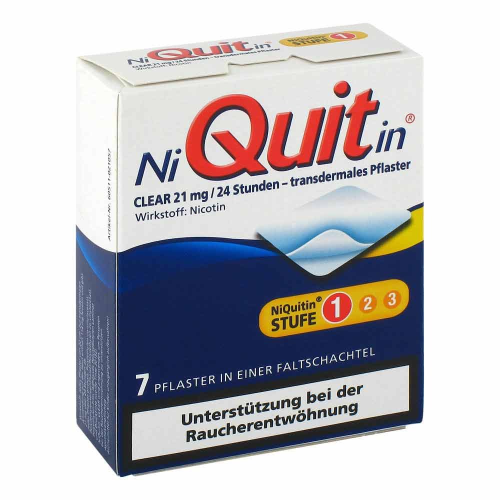 Das Produktfoto zeigt Niquitin Clear 21 Mg Transdermale Pflaster (7 stk) PZN 02919670