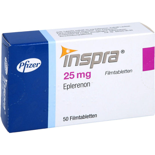 Das Produktfoto zeigt Inspra 25 Mg Filmtabletten (50 stk) PZN 02949228