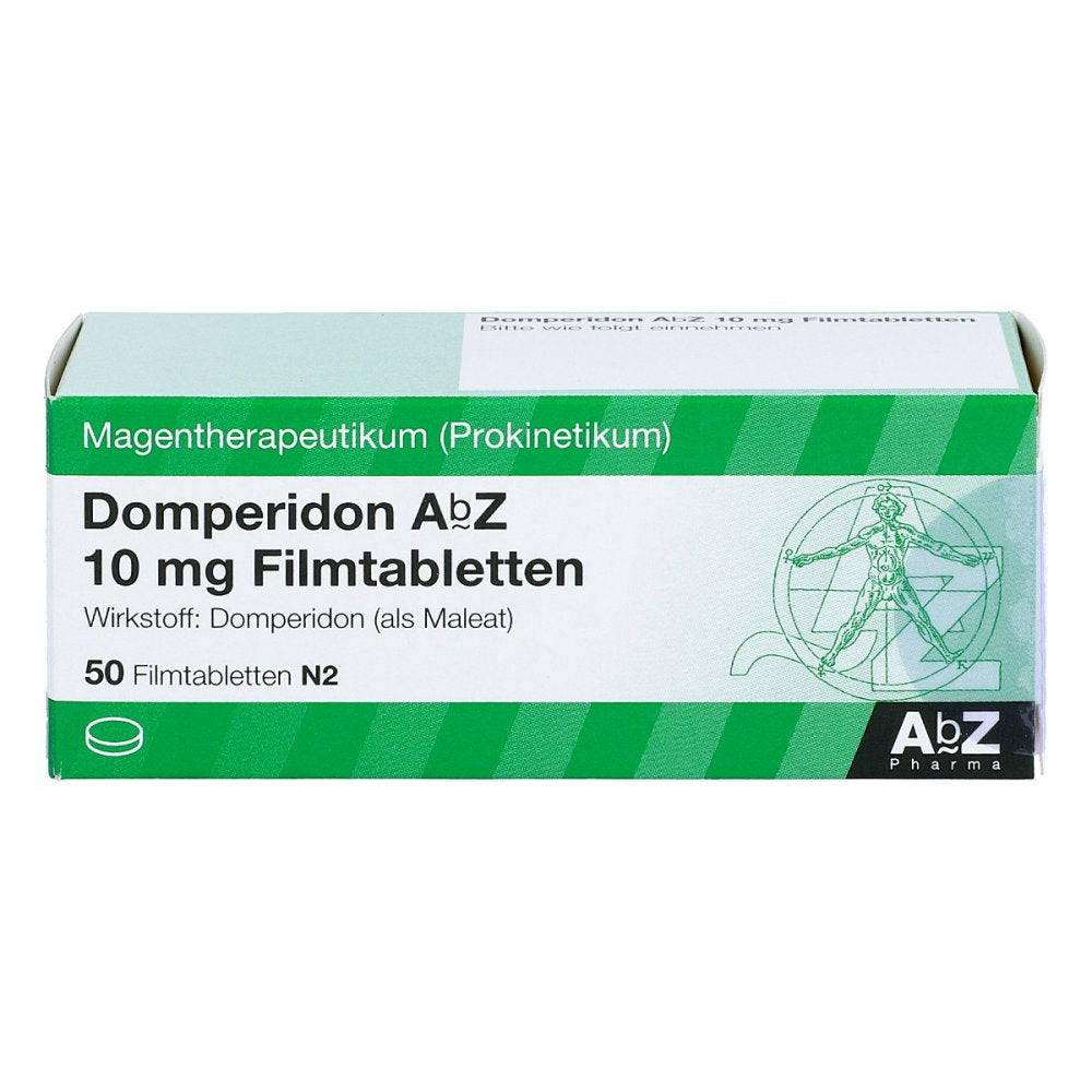 Das Produktfoto zeigt Domperidon Abz 10 Mg Filmtabletten (50 stk) PZN 03041376