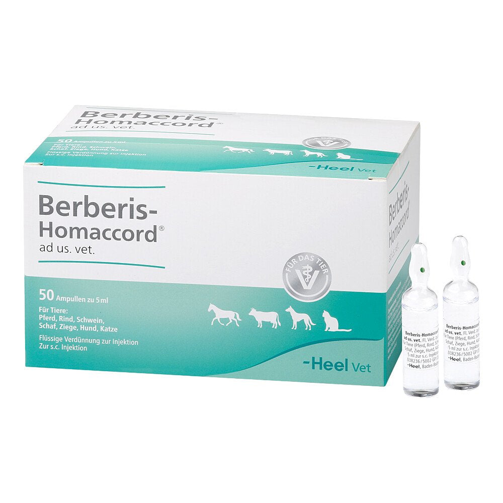 Das Produktfoto zeigt Berberis Homaccord Ad Us.Vet.Ampullen (50X5 ml) PZN 03042453